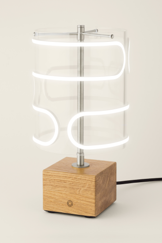 Stołowa lampa dekoracyjna Cloud stal nierdzewna barwa neutralna dąb.png